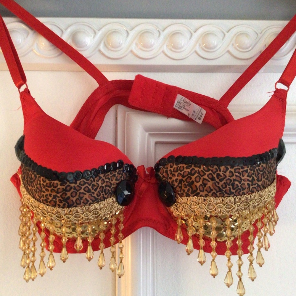Handmade Red, Black, & Gold Costume Bra